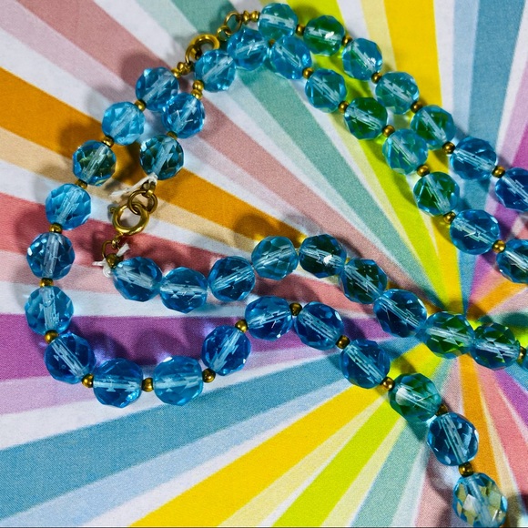 Vintage two strand aqua Austria crystal beaded necklace - Picture 2 of 5